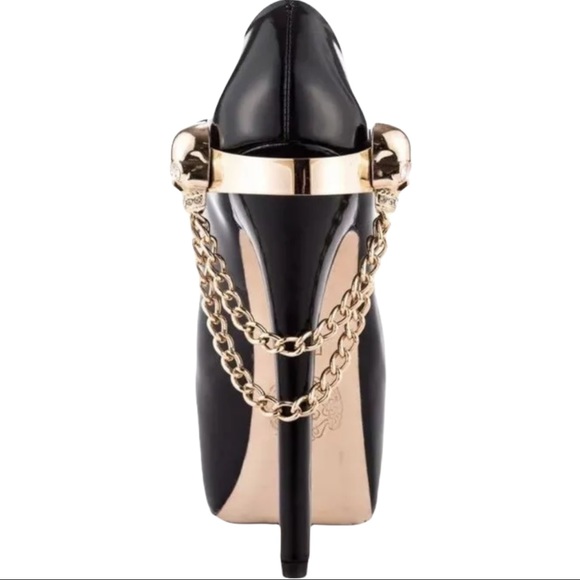 Ziginy Black Gold Skull Chain Platform Heel - Picture 2 of 9